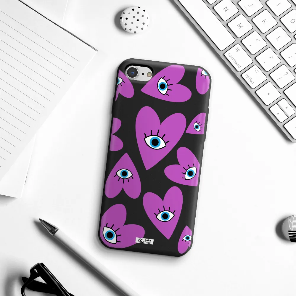 a purple heart with eyes and a black eye Apple iPhone 7 Silicone black Case