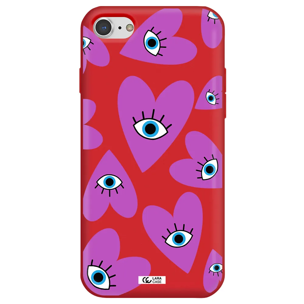 a purple heart with eyes and a black eye Apple iPhone 7 Silicone Imperial Red Case