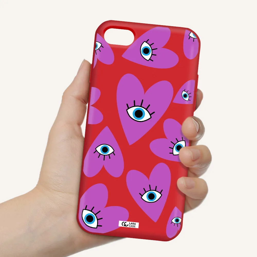 a purple heart with eyes and a black eye Apple iPhone 7 Silicone Imperial Red Case