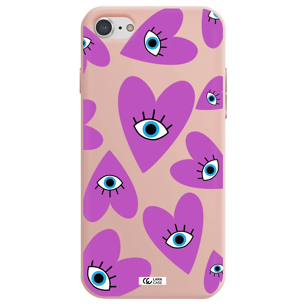 a purple heart with eyes and a black eye Apple iPhone 7 Silicone pastel pink Case