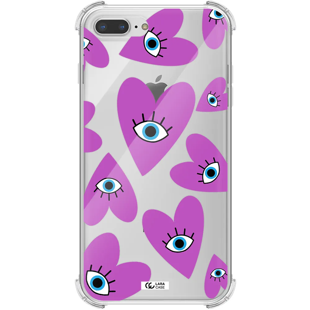 a purple heart with eyes and a black eye Apple iPhone 8 plus Clear PC Case