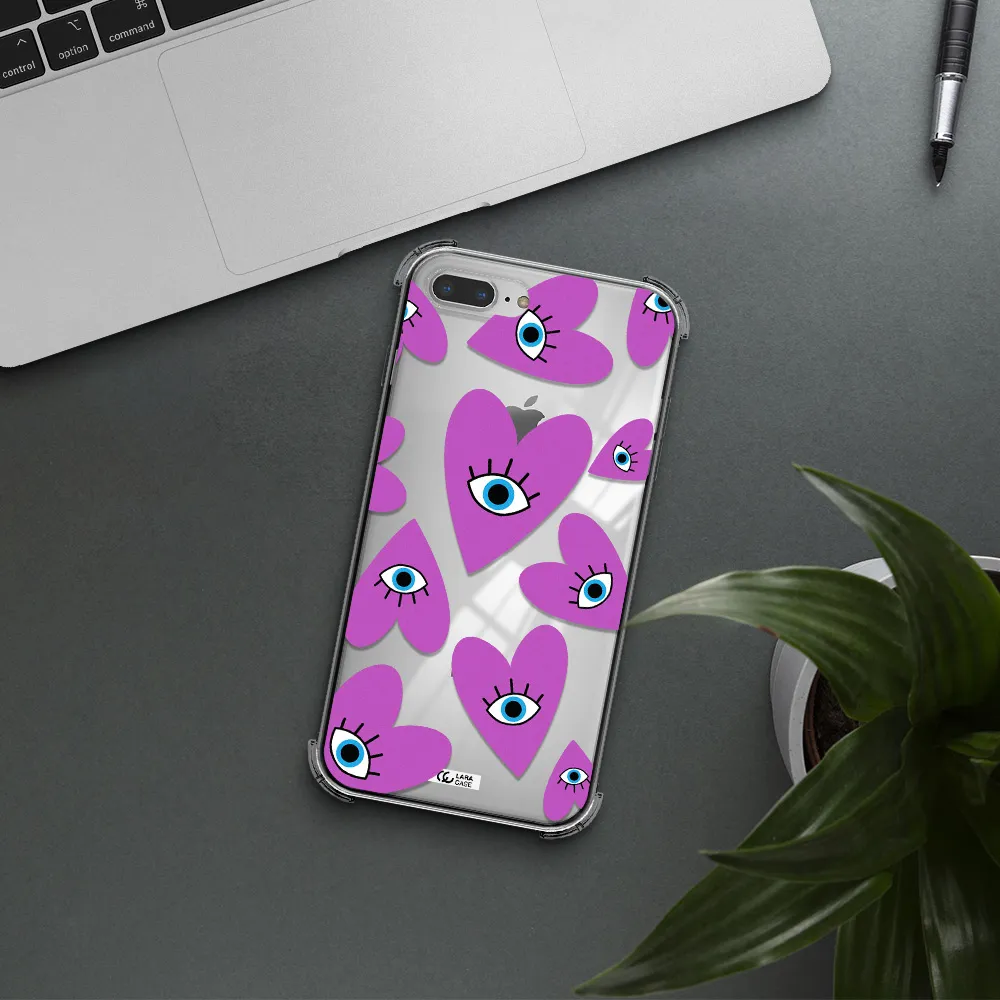 a purple heart with eyes and a black eye Apple iPhone 8 plus Clear PC Case