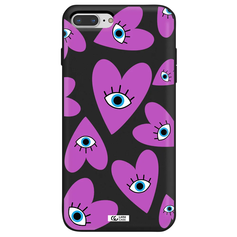 a purple heart with eyes and a black eye Apple iPhone 8 plus Silicone black Case