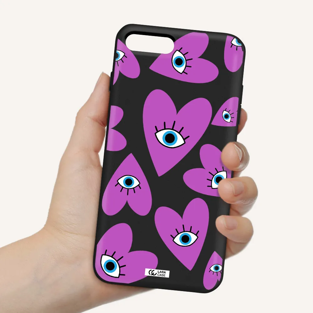 a purple heart with eyes and a black eye Apple iPhone 8 plus Silicone black Case