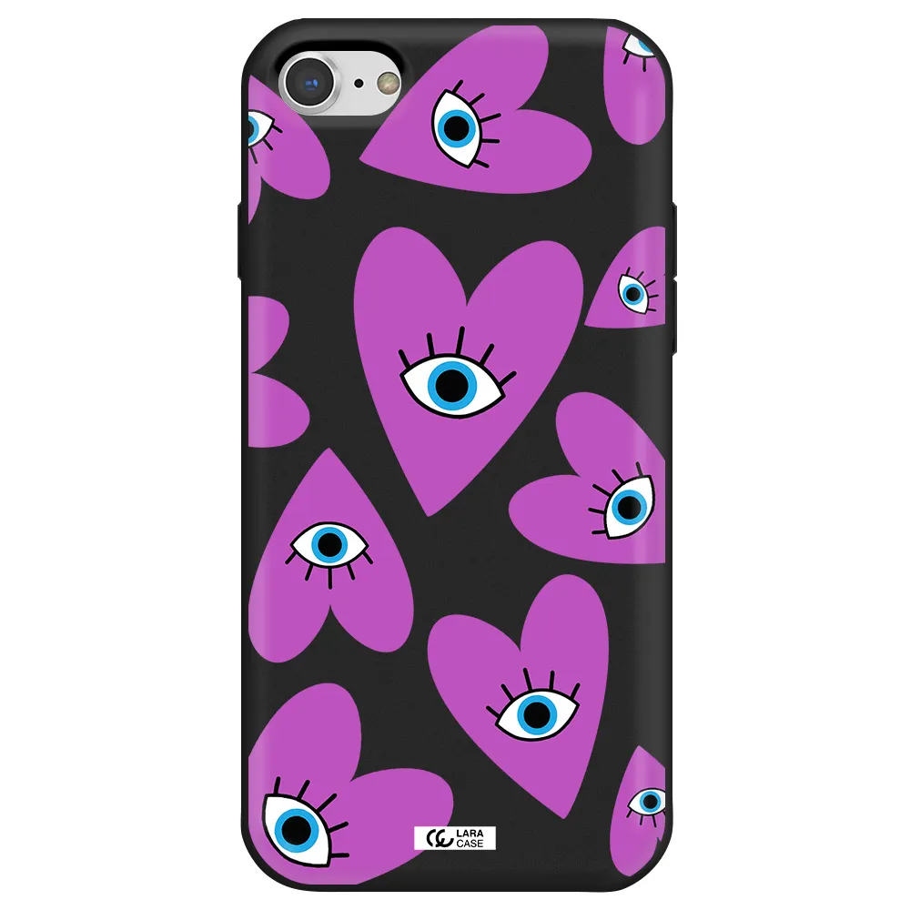 a purple heart with eyes and a black eye Apple iPhone 8 Silicone black Case