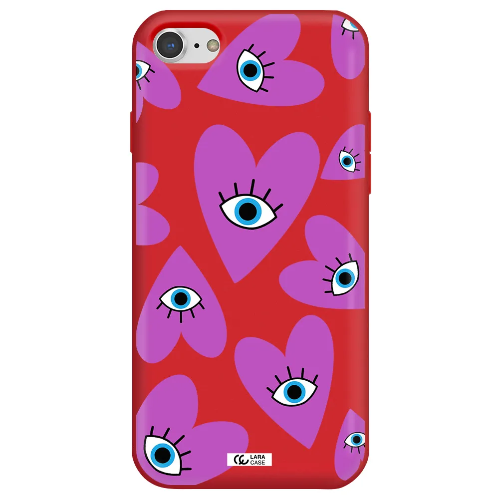 a purple heart with eyes and a black eye Apple iPhone 8 Silicone Imperial Red Case