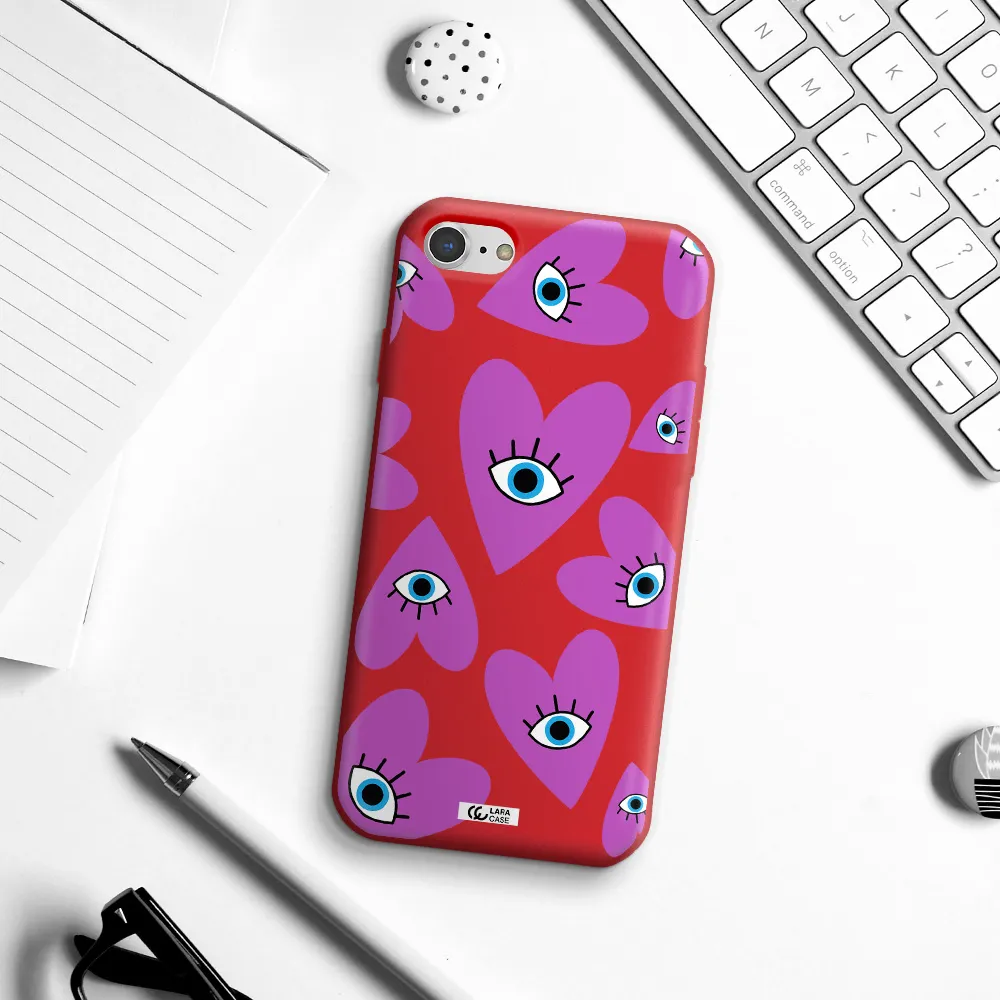 a purple heart with eyes and a black eye Apple iPhone 8 Silicone Imperial Red Case