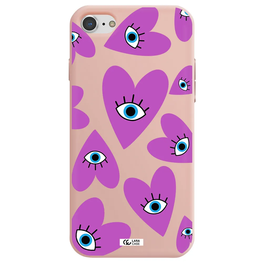 a purple heart with eyes and a black eye Apple iPhone 8 Silicone pastel pink Case
