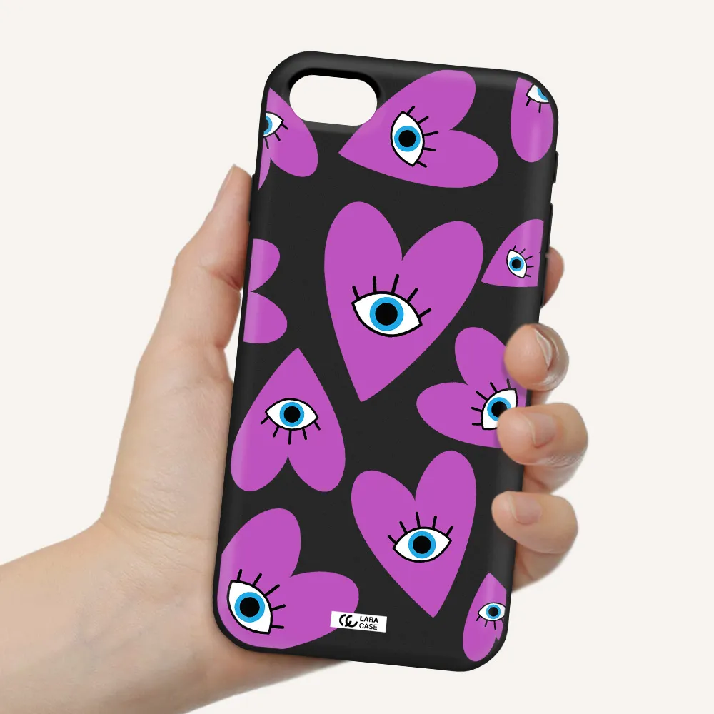 a purple heart with eyes and a black eye Apple iPhone se 2020 Silicone black Case