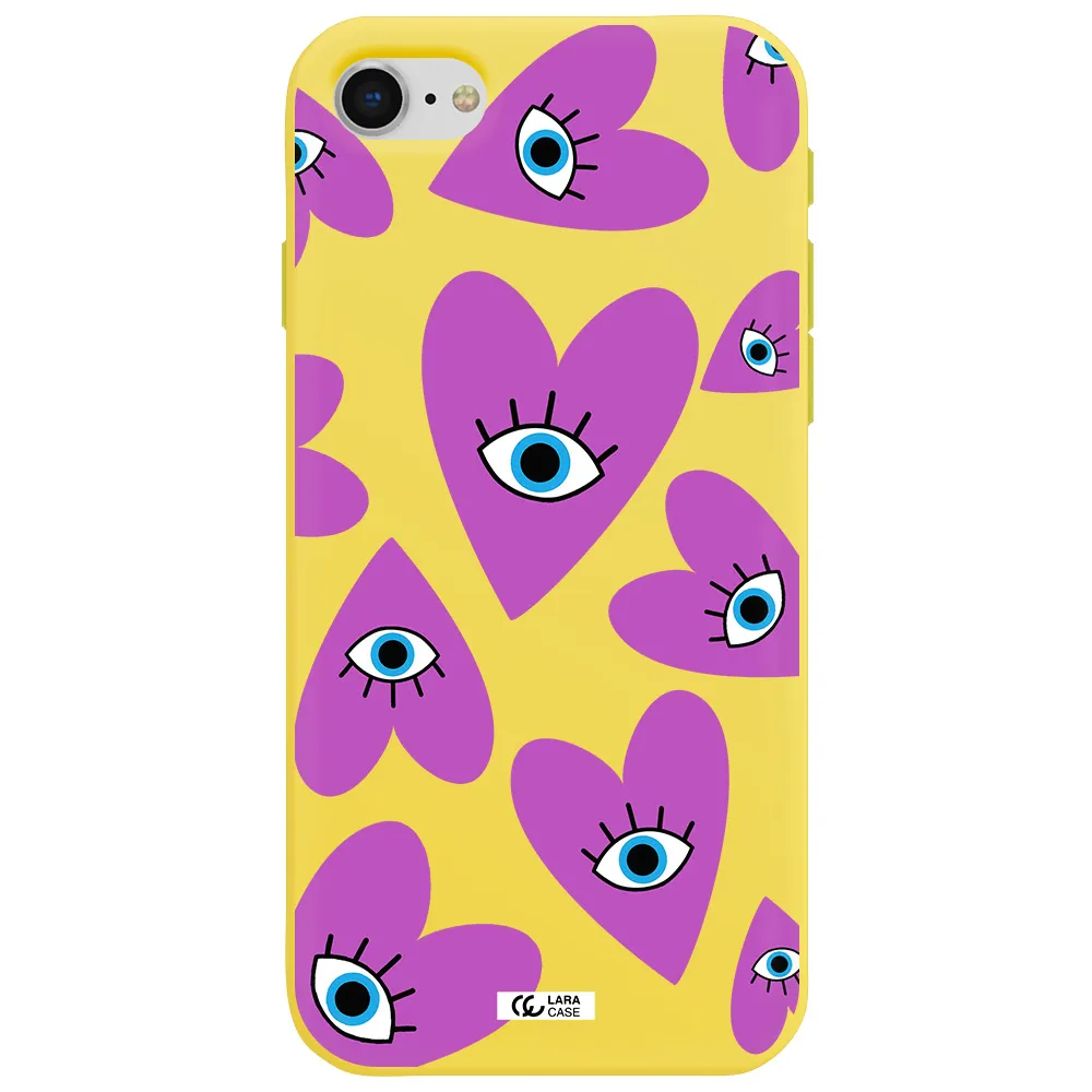 a purple heart with eyes and a black eye Apple iPhone se 2020 Silicone canary yellow Case