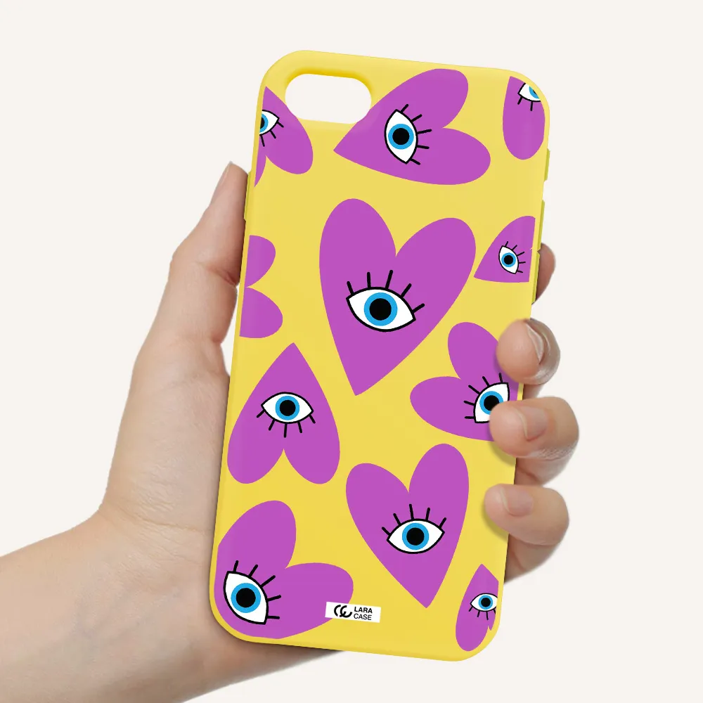 a purple heart with eyes and a black eye Apple iPhone se 2020 Silicone canary yellow Case