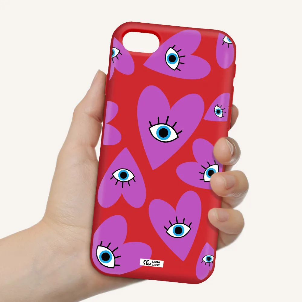 a purple heart with eyes and a black eye Apple iPhone se 2020 Silicone Imperial Red Case