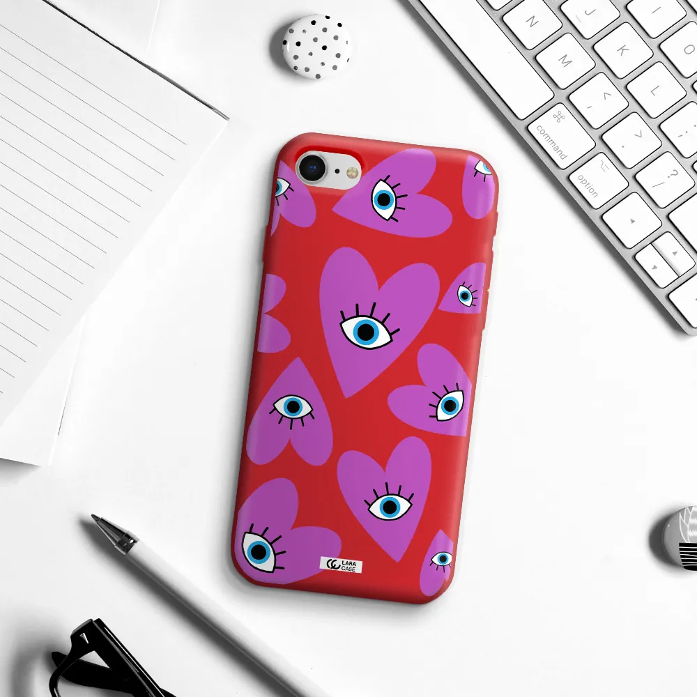a purple heart with eyes and a black eye Apple iPhone se 2020 Silicone Imperial Red Case