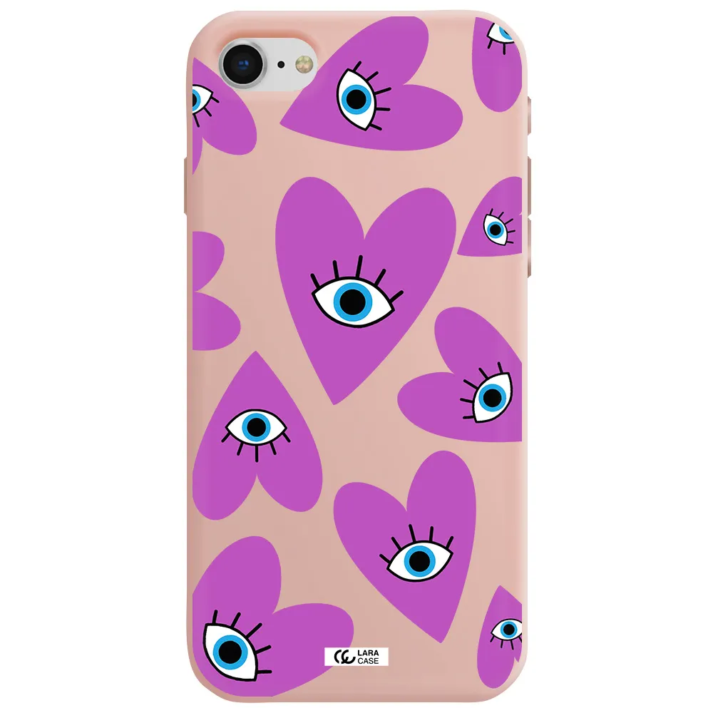 a purple heart with eyes and a black eye Apple iPhone se 2020 Silicone pastel pink Case