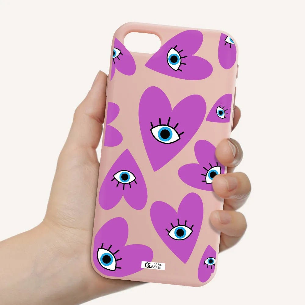 a purple heart with eyes and a black eye Apple iPhone se 2020 Silicone pastel pink Case
