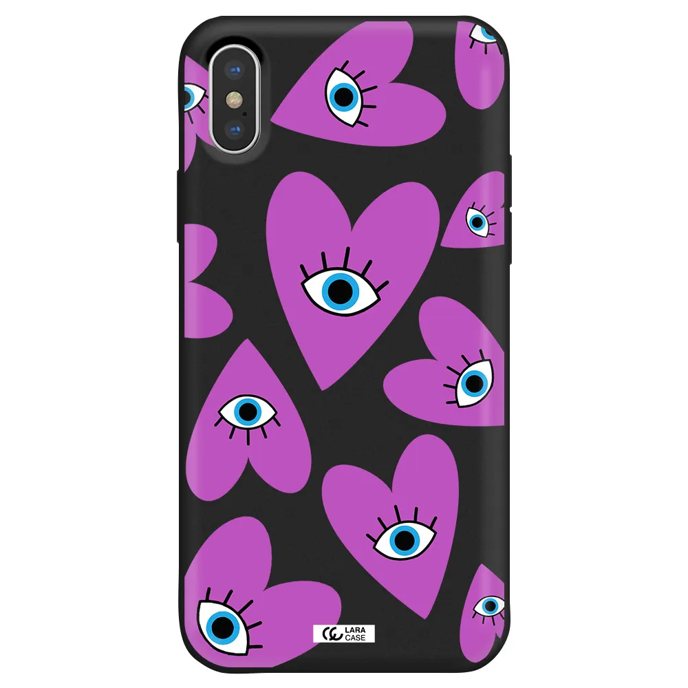 a purple heart with eyes and a black eye Apple iPhone X Silicone black Case