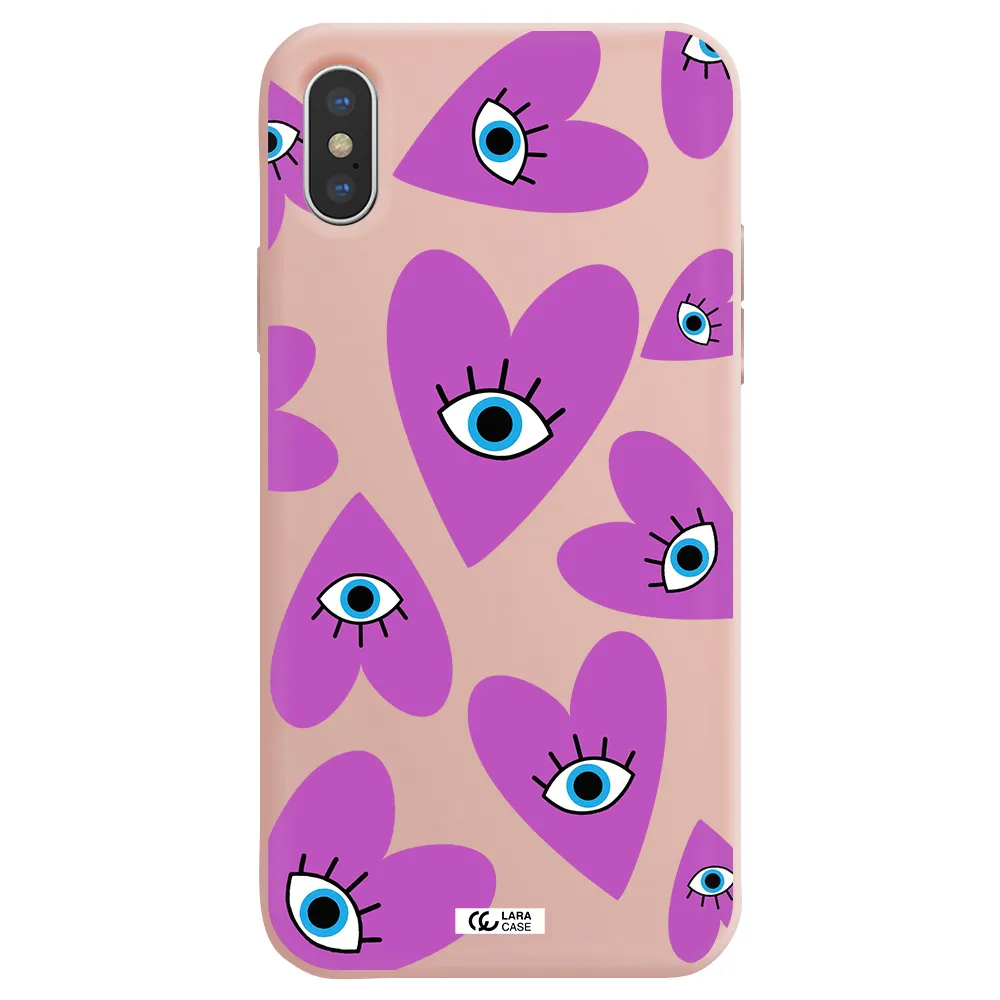 a purple heart with eyes and a black eye Apple iPhone X Silicone pastel pink Case