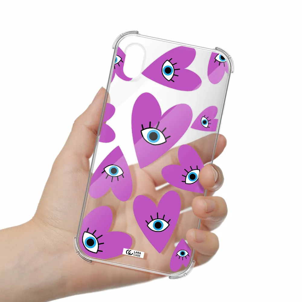 a purple heart with eyes and a black eye Apple iPhone XR Clear PC Case