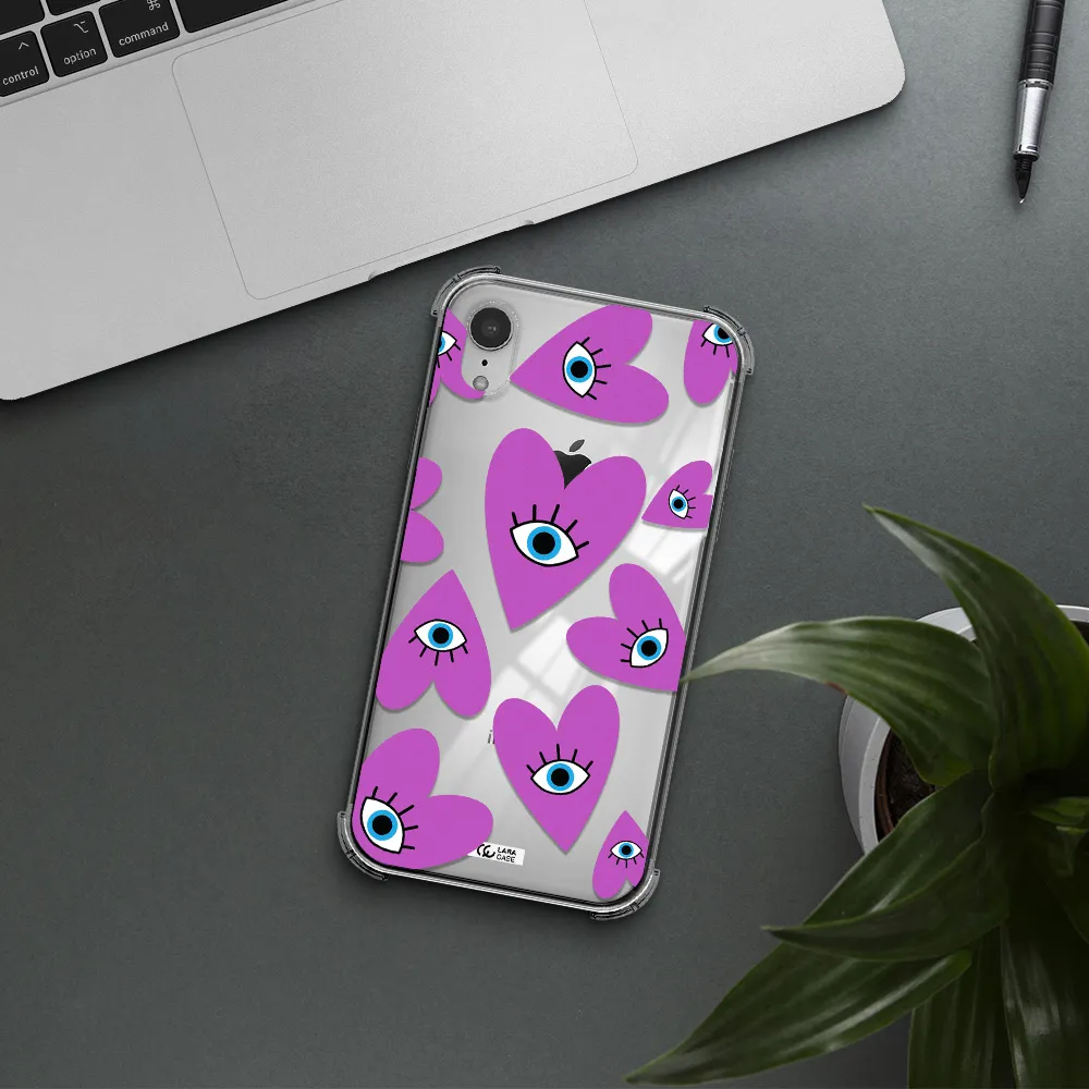 a purple heart with eyes and a black eye Apple iPhone XR Clear PC Case