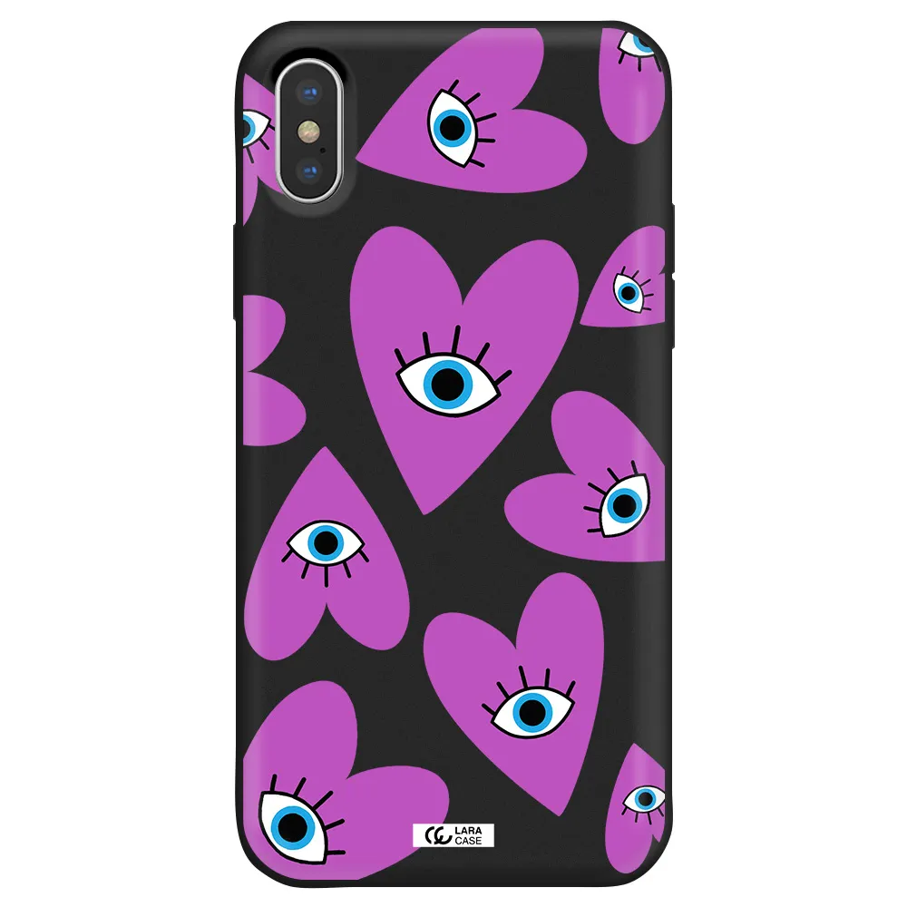 a purple heart with eyes and a black eye Apple iPhone XS Silicone black Case