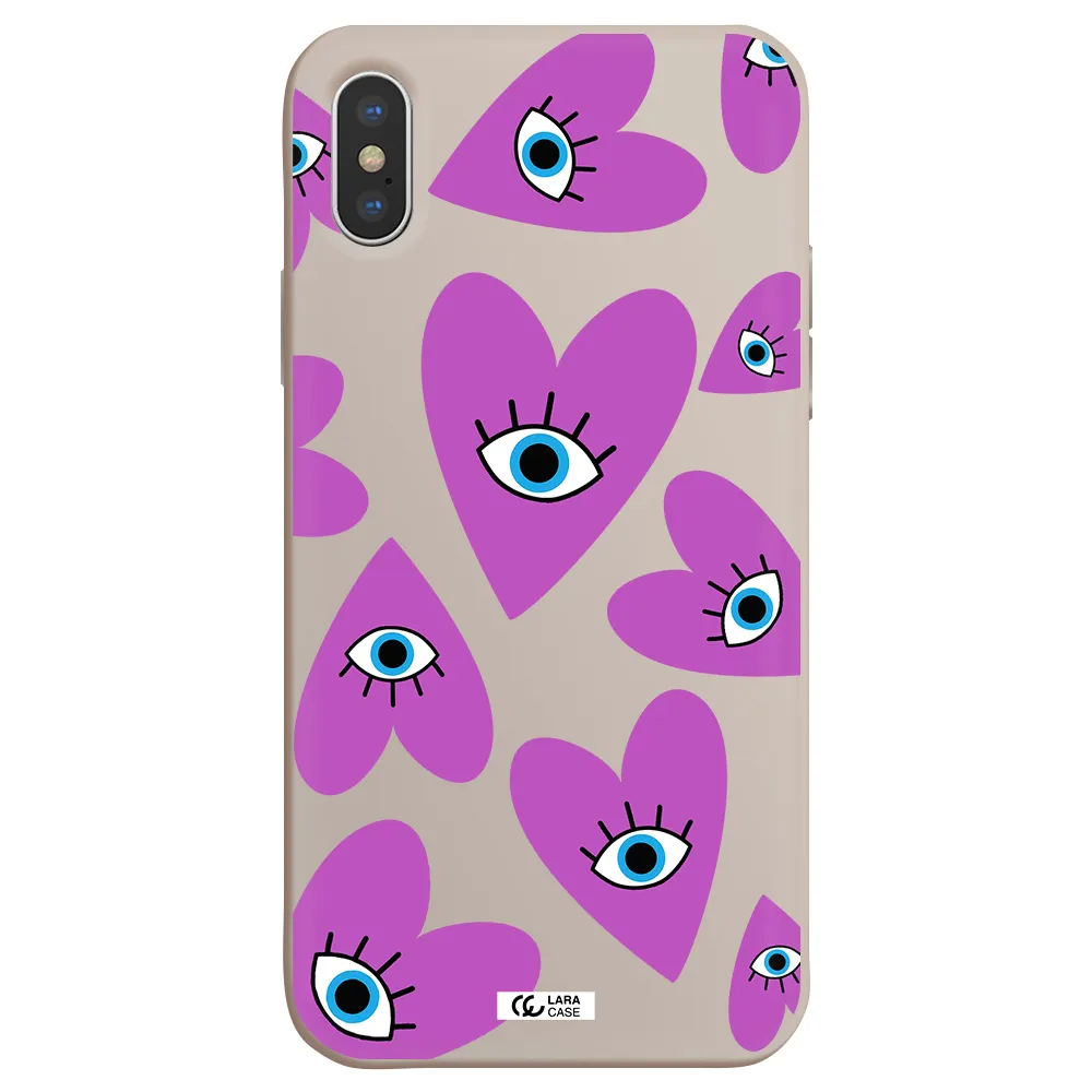 a purple heart with eyes and a black eye Apple iPhone XS Silicone Stone Case