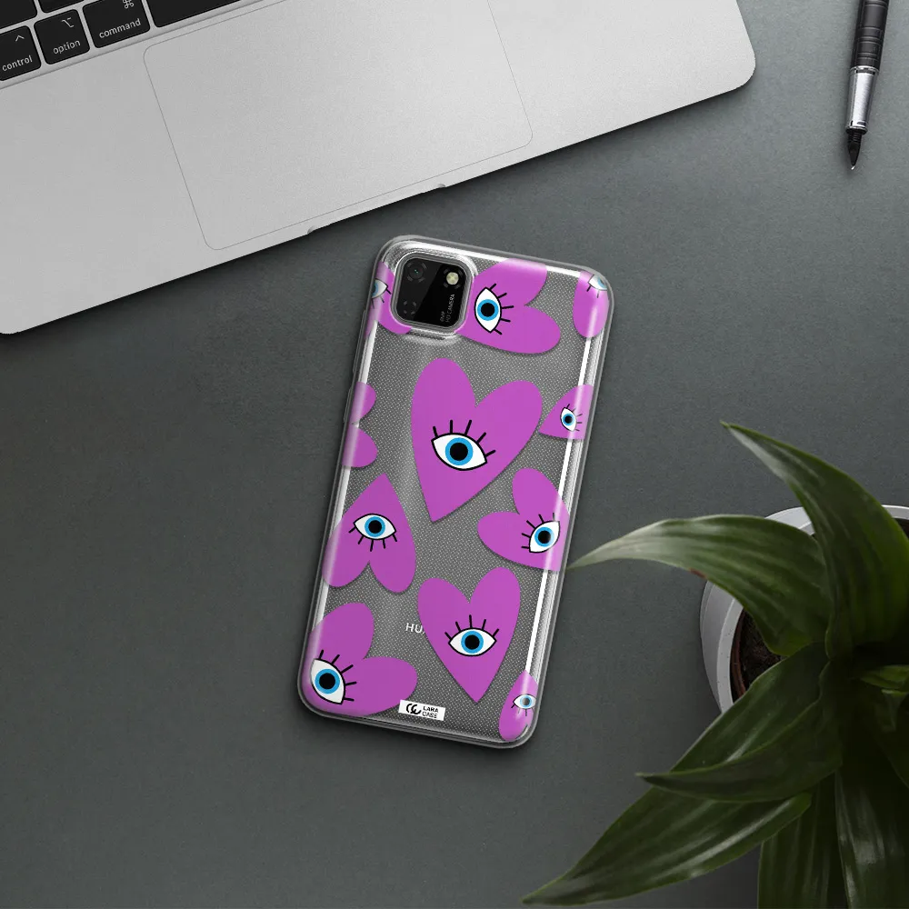 A Purple Heart With Eyes And A Black Eye Huawei Y5P Clear Tpu Case