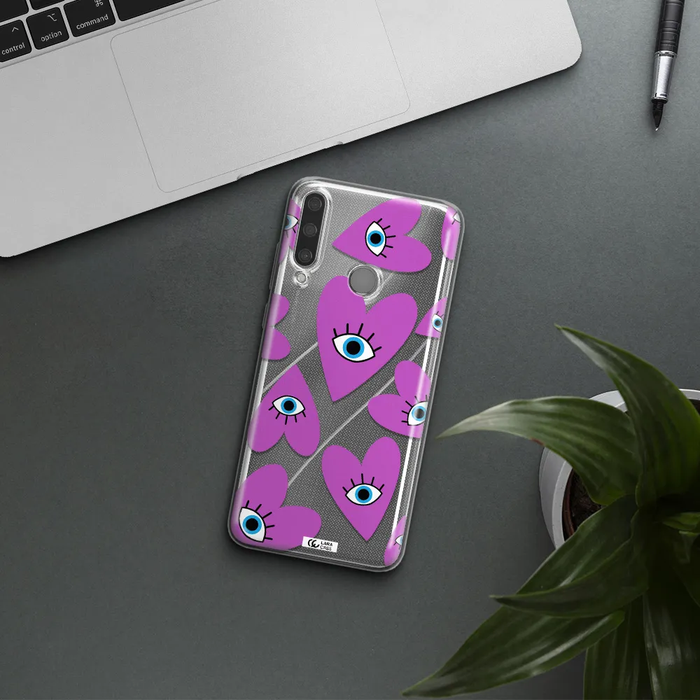 A Purple Heart With Eyes And A Black Eye Huawei Y6P Clear Tpu Case