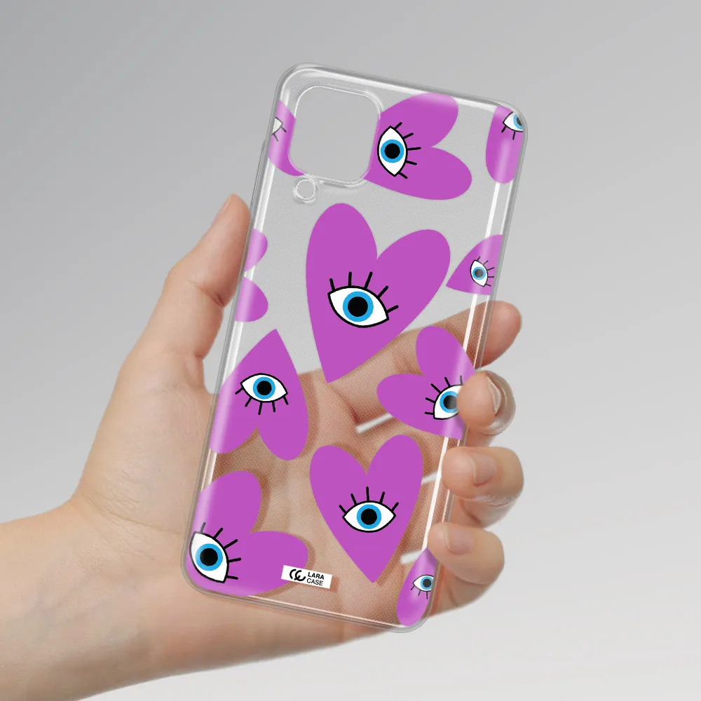 A Purple Heart With Eyes And A Black Eye Samsung A12 4G Clear Tpu Case