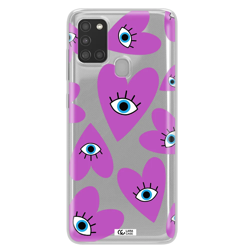 A Purple Heart With Eyes And A Black Eye Samsung A21S Clear Tpu Case