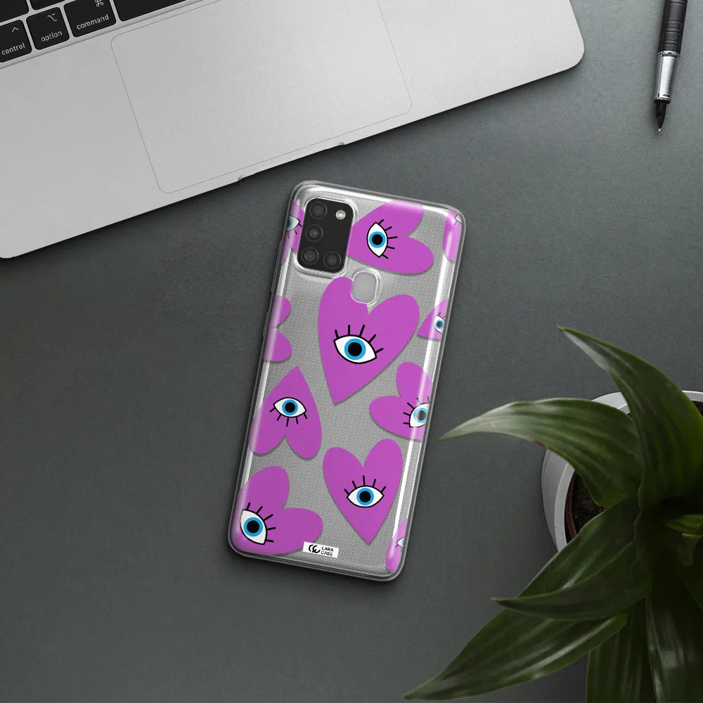 A Purple Heart With Eyes And A Black Eye Samsung A21S Clear Tpu Case