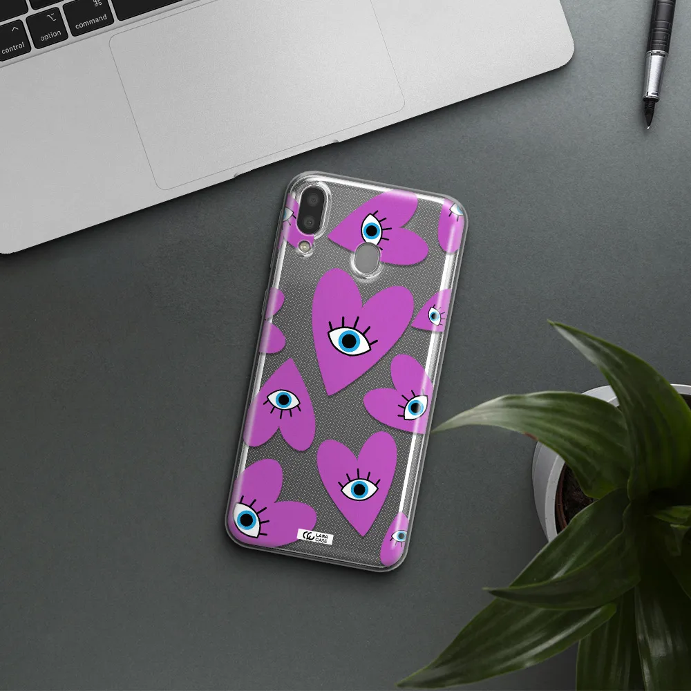 A Purple Heart With Eyes And A Black Eye Samsung M20 Clear Tpu Case