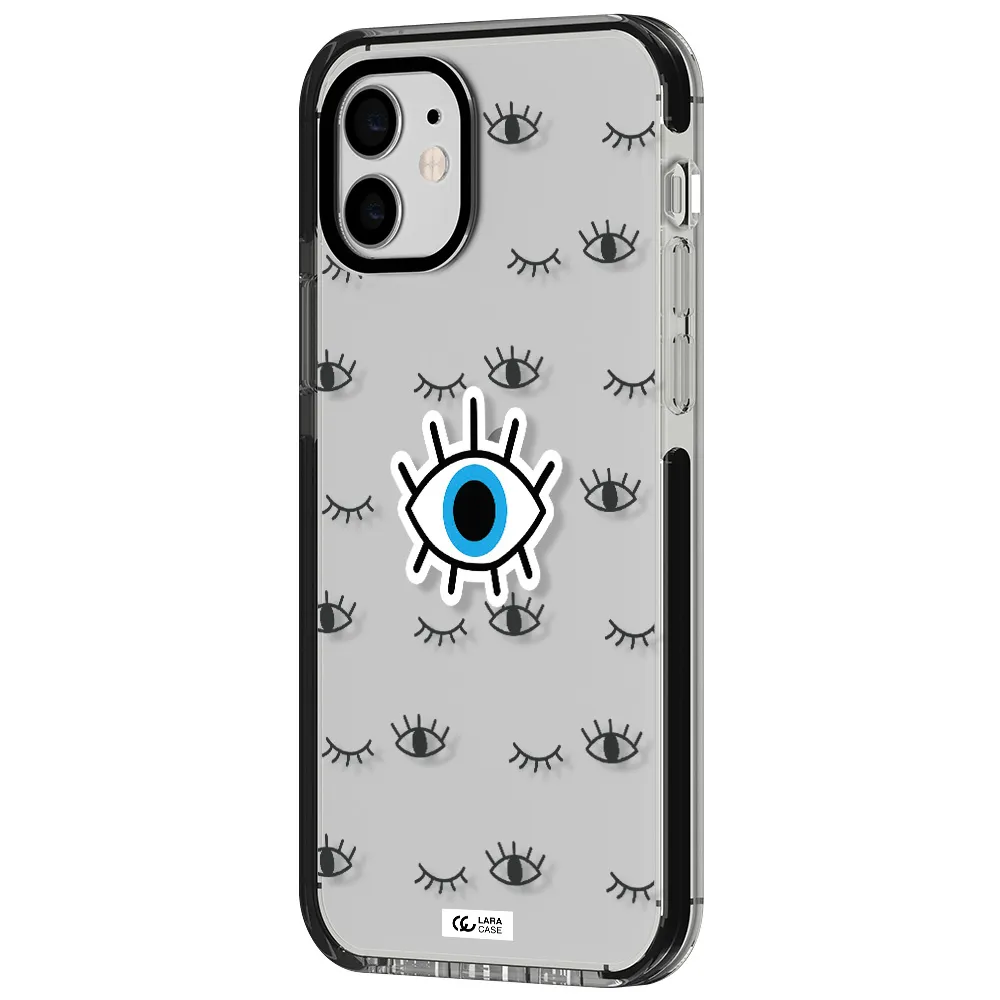 a blue eye with black eyeballs and eyelashes Apple iPhone 11 impact black border Case