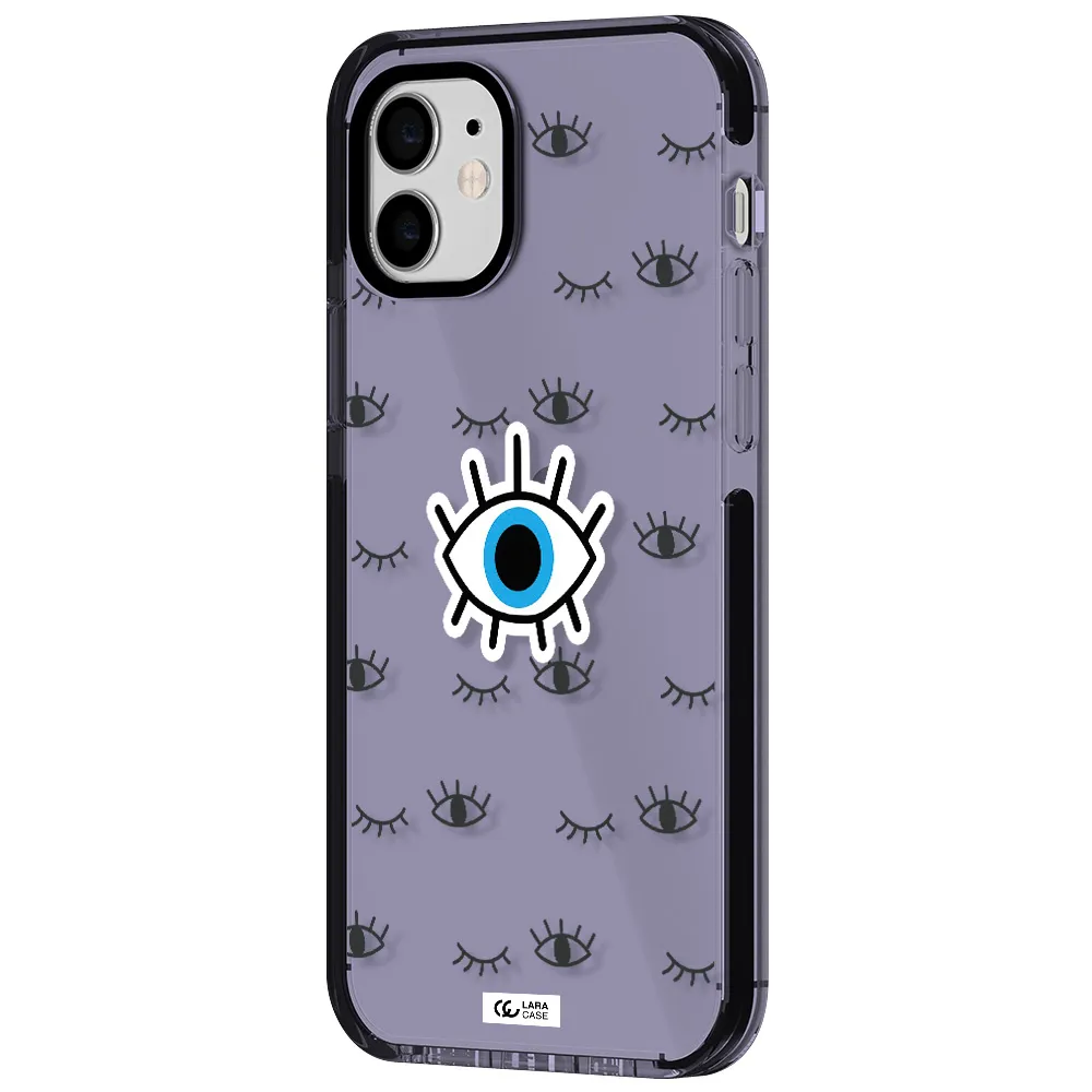 a blue eye with black eyeballs and eyelashes Apple iPhone 11 impact Lilac Case