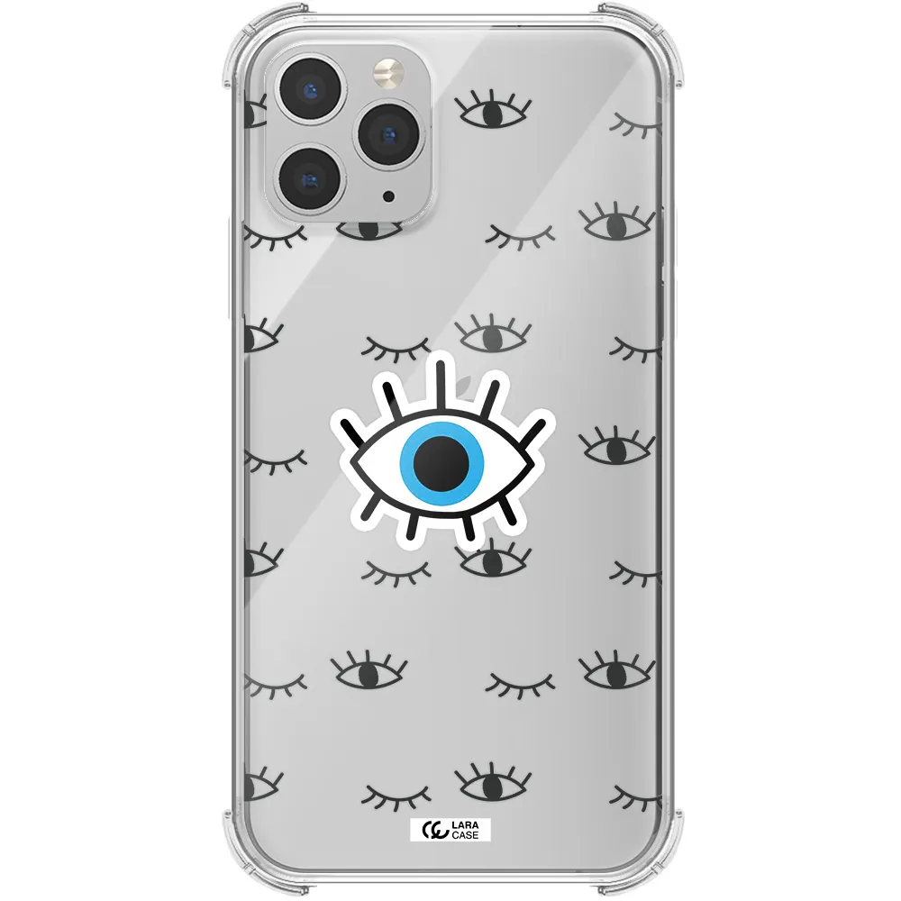a blue eye with black eyeballs and eyelashes Apple iPhone 11 pro Clear PC Case