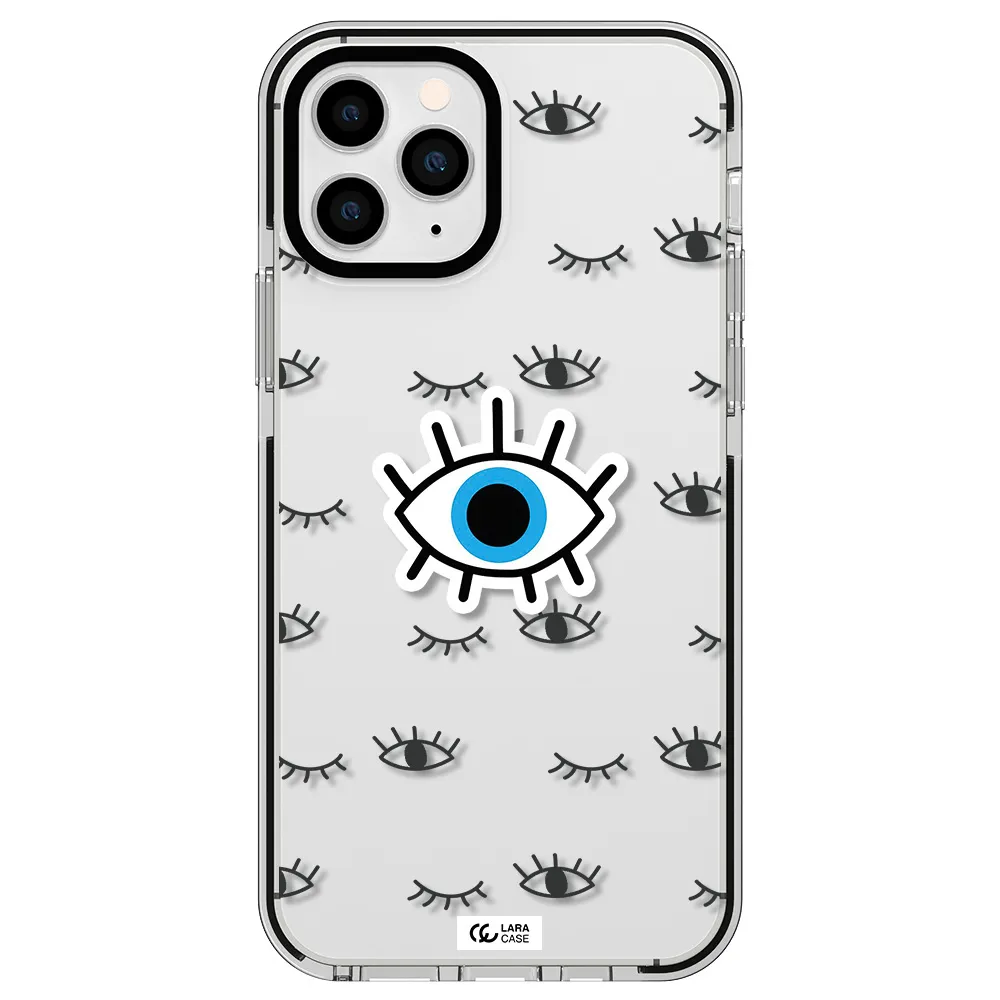 a blue eye with black eyeballs and eyelashes Apple iPhone 11 pro impact black border Case