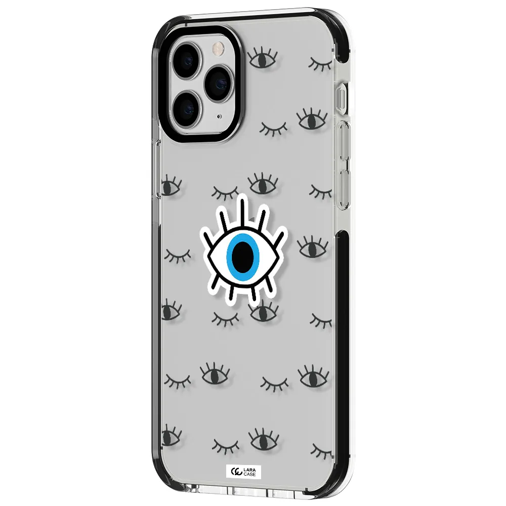 a blue eye with black eyeballs and eyelashes Apple iPhone 11 pro impact black border Case