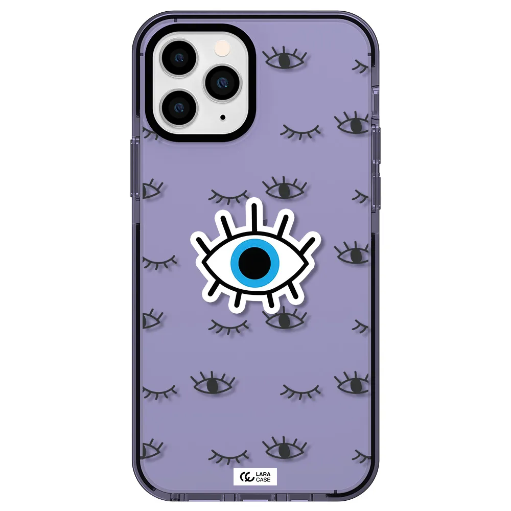 a blue eye with black eyeballs and eyelashes Apple iPhone 11 pro impact Lilac Case