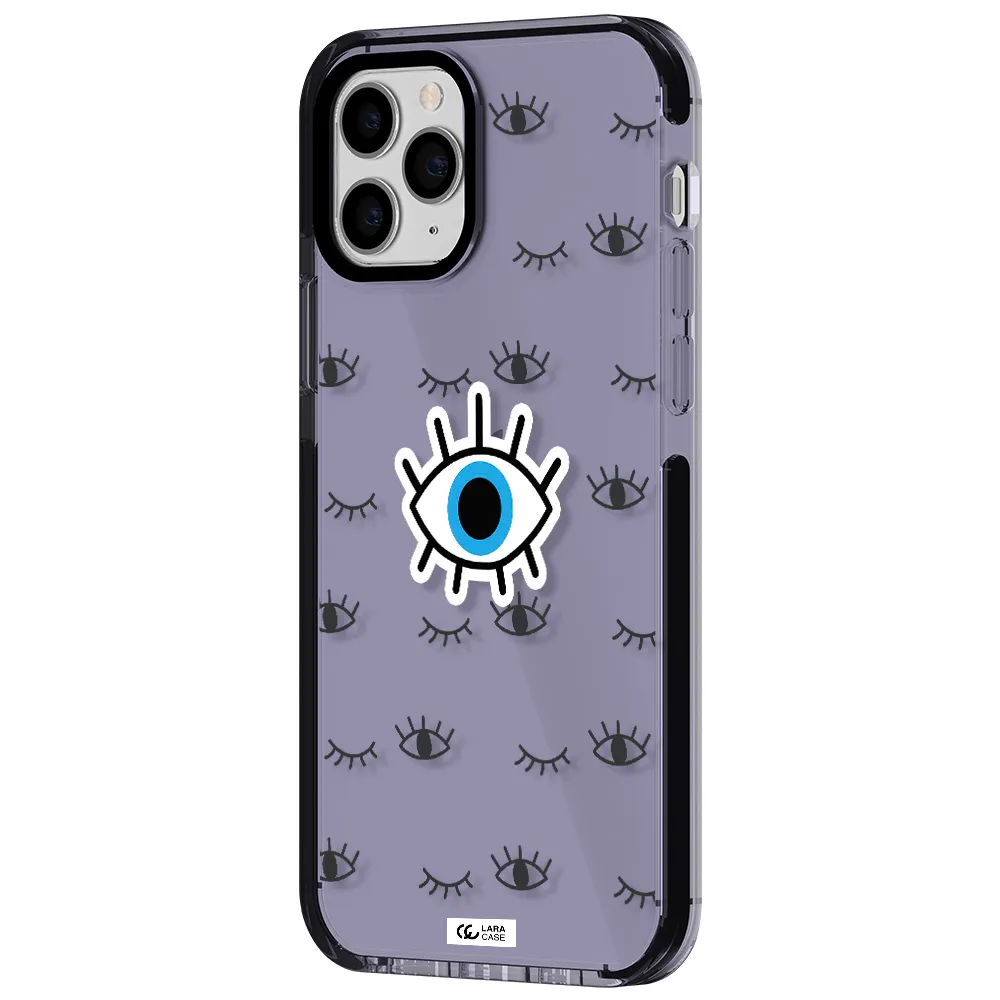 a blue eye with black eyeballs and eyelashes Apple iPhone 11 pro impact Lilac Case