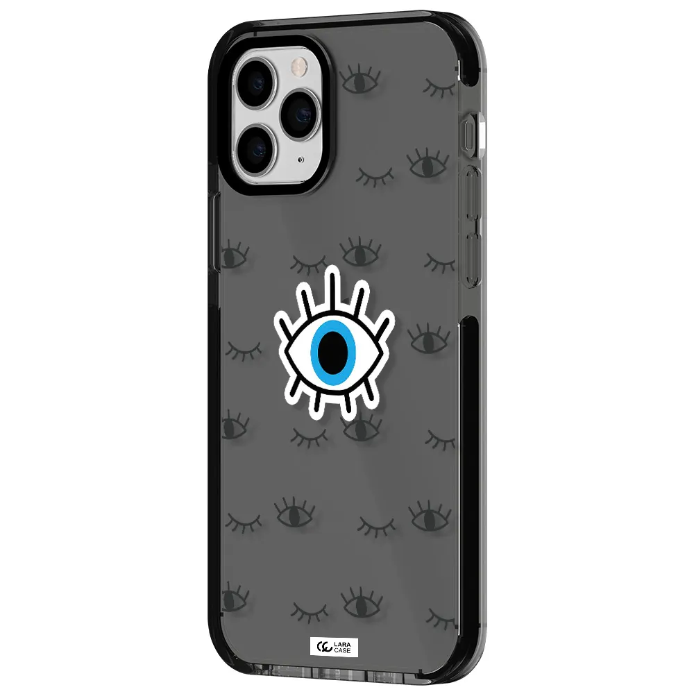 a blue eye with black eyeballs and eyelashes Apple iPhone 11 pro impact Smoke Black Case