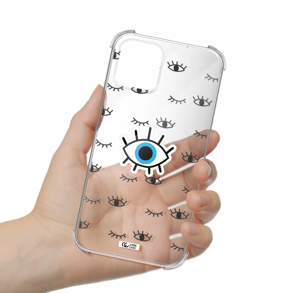 a blue eye with black eyeballs and eyelashes Apple iPhone 11 pro max Clear PC Case