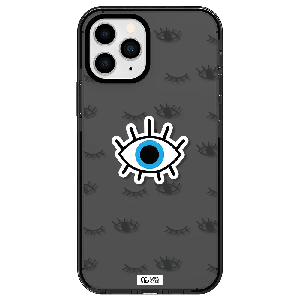 a blue eye with black eyeballs and eyelashes Apple iPhone 11 pro max impact Smoke Black Case