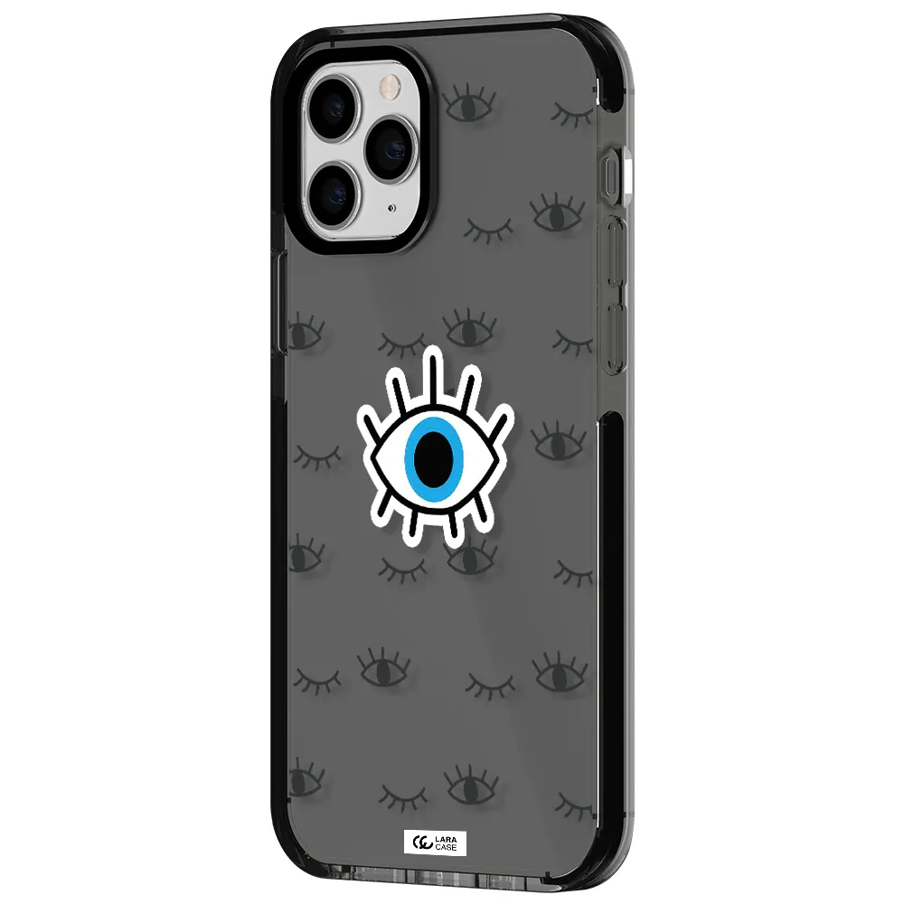 a blue eye with black eyeballs and eyelashes Apple iPhone 11 pro max impact Smoke Black Case