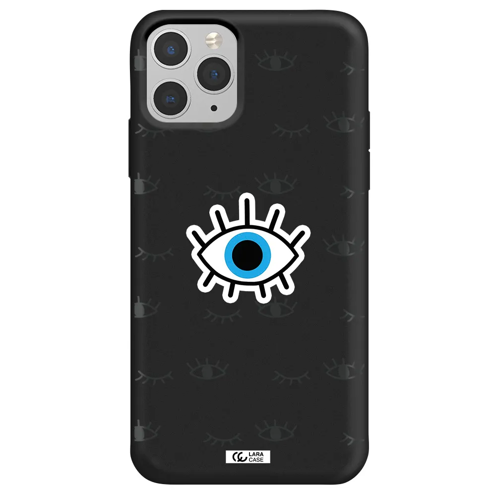 a blue eye with black eyeballs and eyelashes Apple iPhone 11 pro max Silicone black Case
