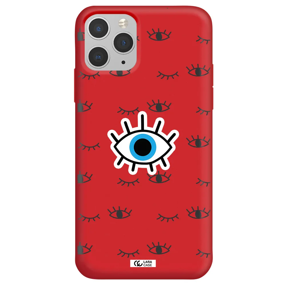 a blue eye with black eyeballs and eyelashes Apple iPhone 11 pro max Silicone Imperial Red Case