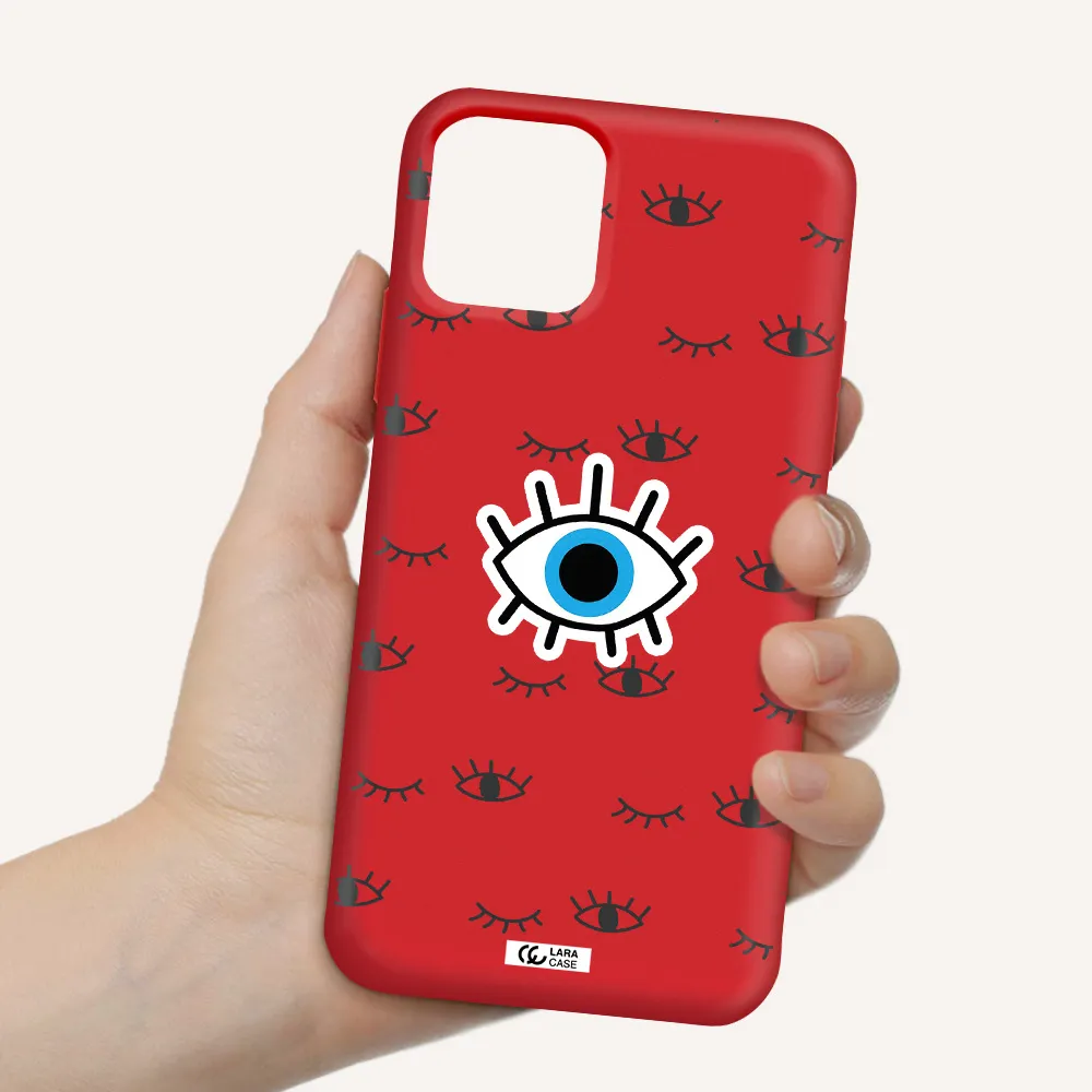 a blue eye with black eyeballs and eyelashes Apple iPhone 11 pro Silicone Imperial Red Case