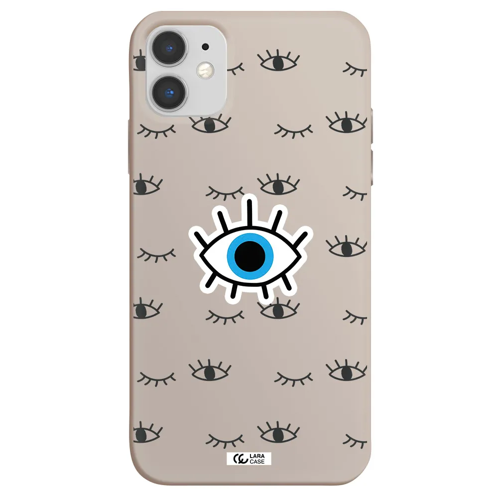 a blue eye with black eyeballs and eyelashes Apple iPhone 11 Silicone Stone Case