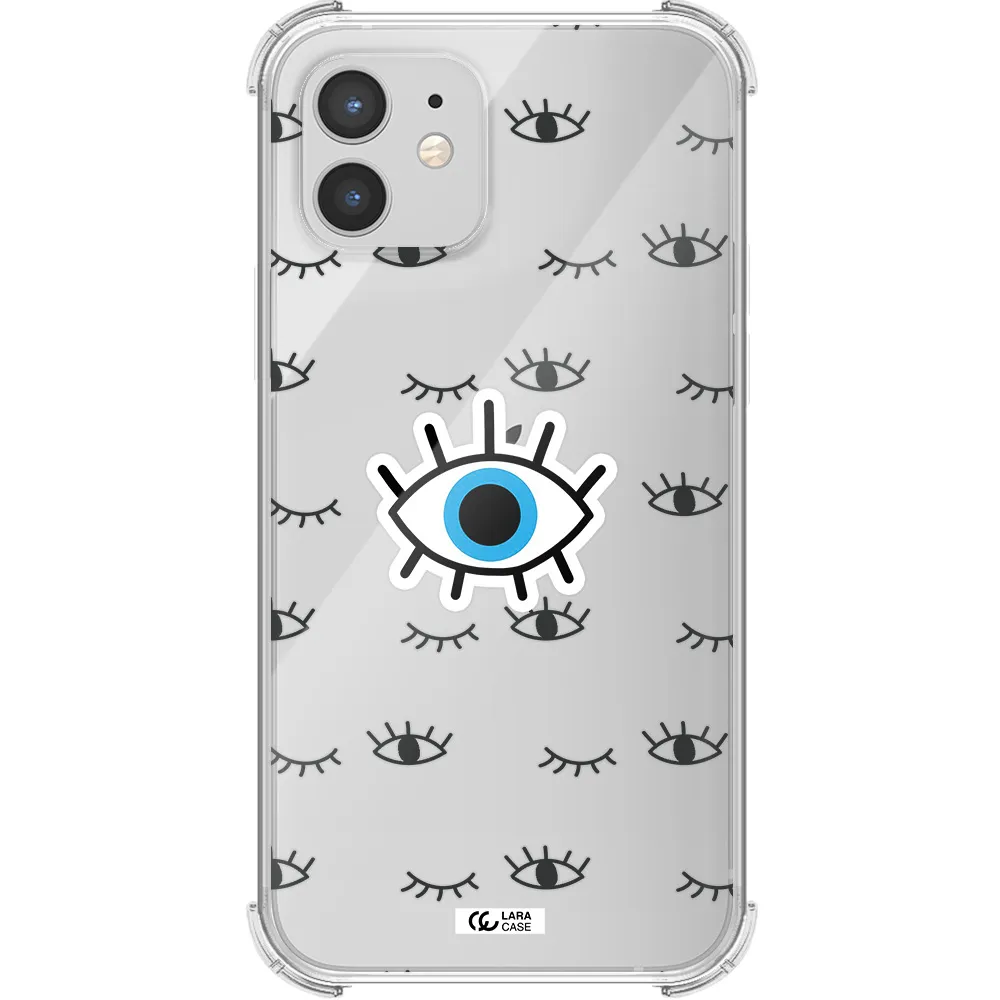 a blue eye with black eyeballs and eyelashes Apple iPhone 12 mini Clear PC Case