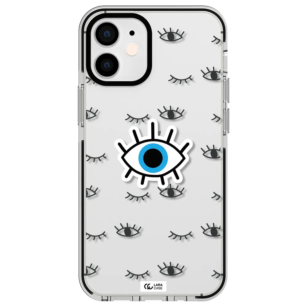 a blue eye with black eyeballs and eyelashes Apple iPhone 12 mini impact black border Case