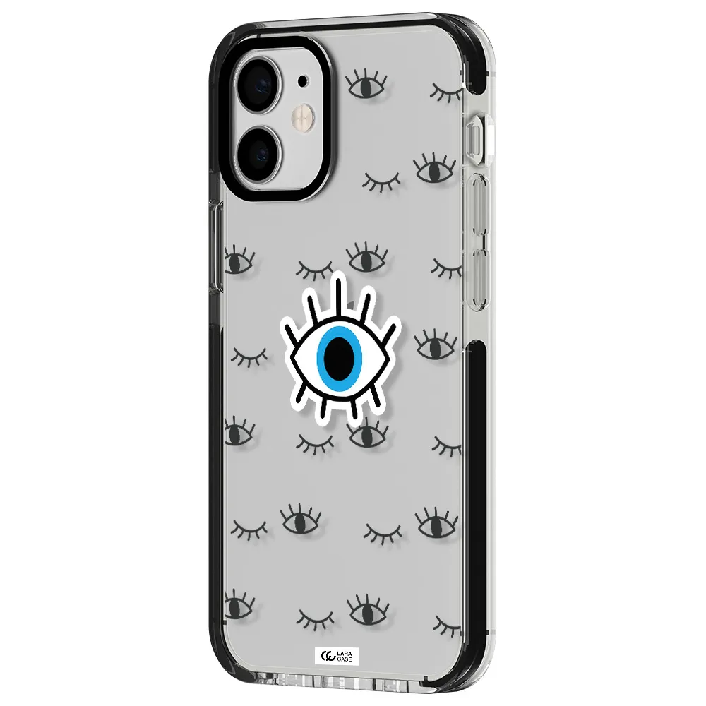 a blue eye with black eyeballs and eyelashes Apple iPhone 12 mini impact black border Case