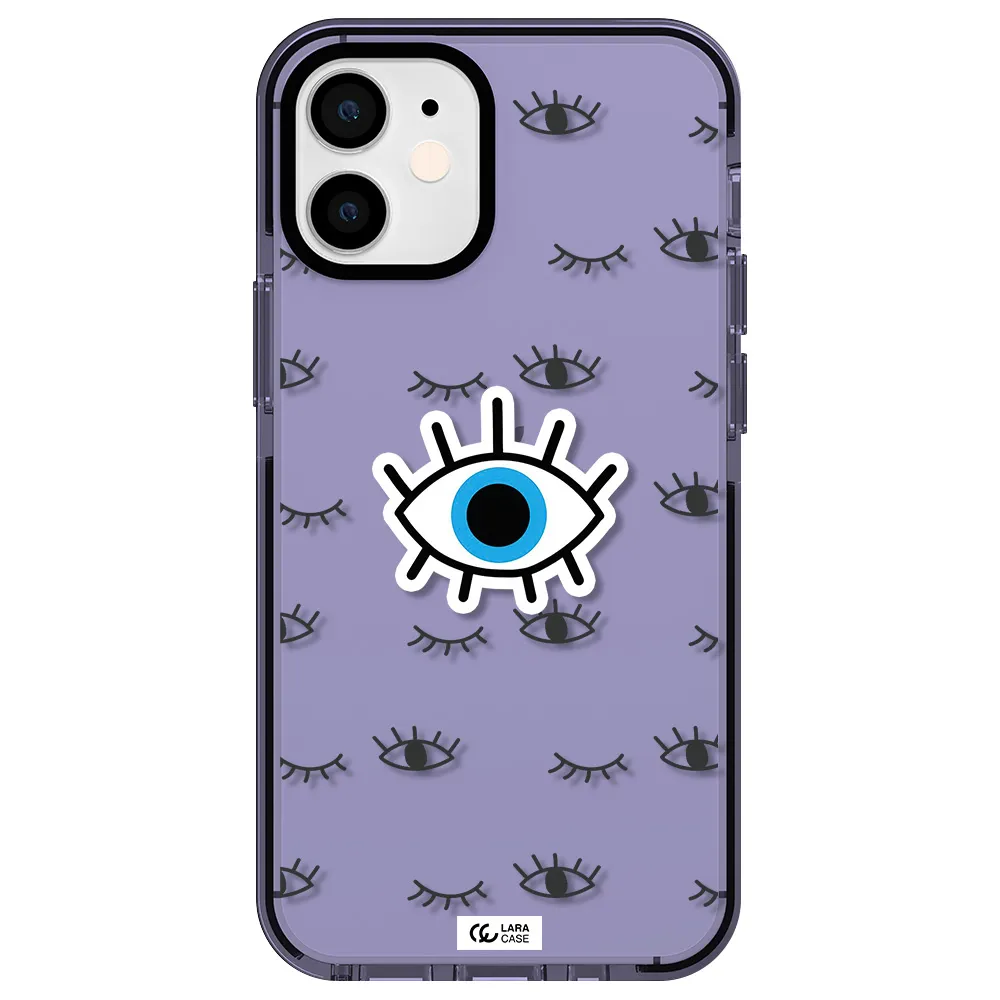 a blue eye with black eyeballs and eyelashes Apple iPhone 12 mini impact Lilac Case